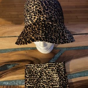 Leopard print hat and scarf set